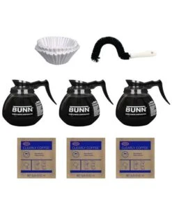 BUNNĀ® Bunn Glass Pots (3 Pack), 100 CF12 Filters, Cleaning Brush And Urnex (3 Pack)