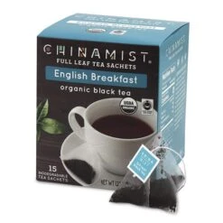 China Mist - English Breakfast Organic Black Full Leaf Tea Sachet, 15 Count Box - Biodegradable And Individually Wrapped -Miscela Coffee Shop china mist english breakfast organic black full leaf tea sachet 15 cnt 1box