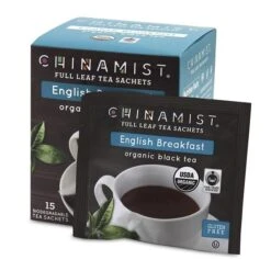 China Mist - English Breakfast Organic Black Full Leaf Tea Sachet, 2 Boxes 15 Count Each - Biodegradable And Individually Wrapped -Miscela Coffee Shop china mist english breakfast organic black full leaf tea sachet 15 cnt box 1