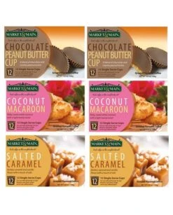 Market & Main Chocolate Peanut Butter, Salted Caramel, Coconut Macaroon 24 Cups Each