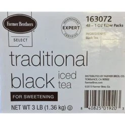 Farmer Brothers Black Iced Tea For Sweetening, 4 Boxes - 48/1 Oz -Miscela Coffee Shop fbtradblack 1 2