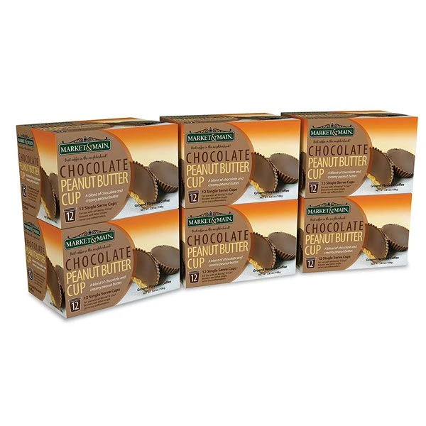 Market & Main Chocolate Peanut Butter Single Serve Coffee Cups, 6 Box (72 Cups) 1 Market & Main Chocolate Peanut Butter Single Serve Coffee Cups, 6 Box (72 Cups)