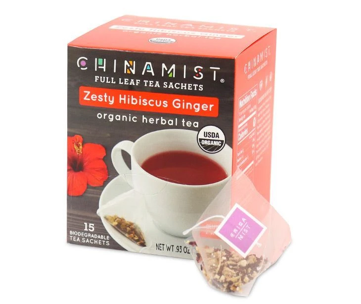 China Mist - Zesty Hibiscus Ginger Organic Black Full Leaf Tea Sachet, 4 Boxes 15 Count Each 2 China Mist - Zesty Hibiscus Ginger Organic Black Full Leaf Tea Sachet, 4 Boxes 15 Count Each - Image 2
